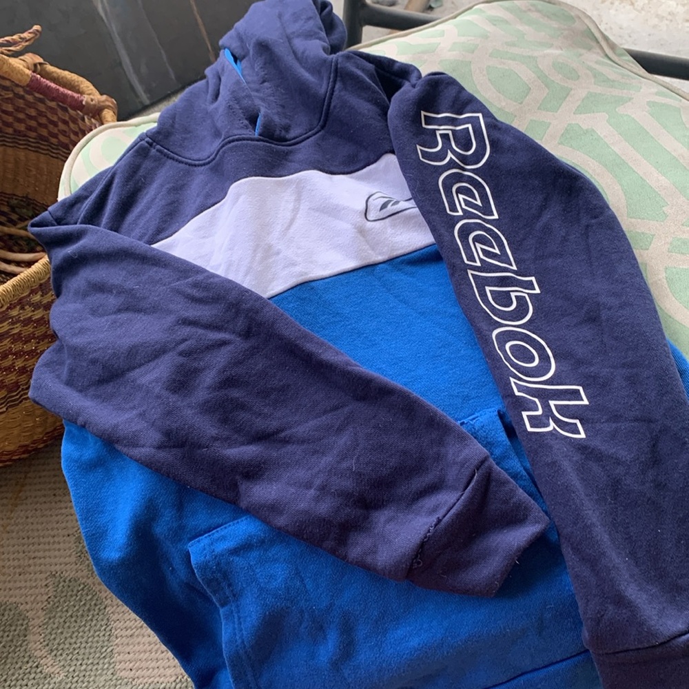 Reebok Hoodie Navy White Blue Hooded Sweatshirt Pullover